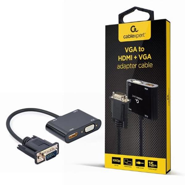 CABLEXPERT VGA TO HDMI-VGA ADAPTER CABLE 0,15M BLACK RETAIL PACK