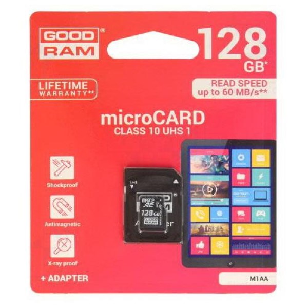 GOODRAM MICRO SD CARD 128GB CL 10 WITH ADAPTER M1AA