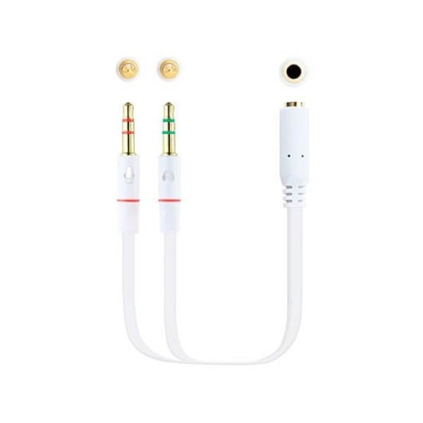 NANOCABLE AUDIO CABLE 1XJACK-3.5 TO 2XJACK-3.5 NANOWIRE 20C 20CM / FEMALE TO 2XMACHO / 4PIN / 3PIN / WHITE 10.24.1203