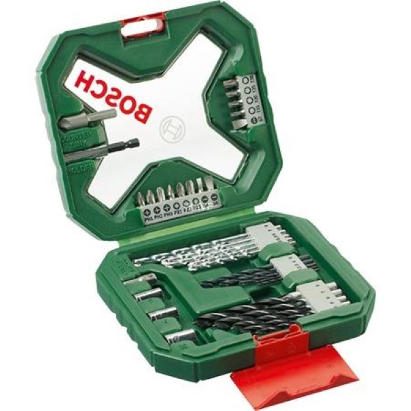 BOSCH X-LINE DRILL AND WRENCH SET, 34-PIECE, DRILL AND BIT SET GREEN