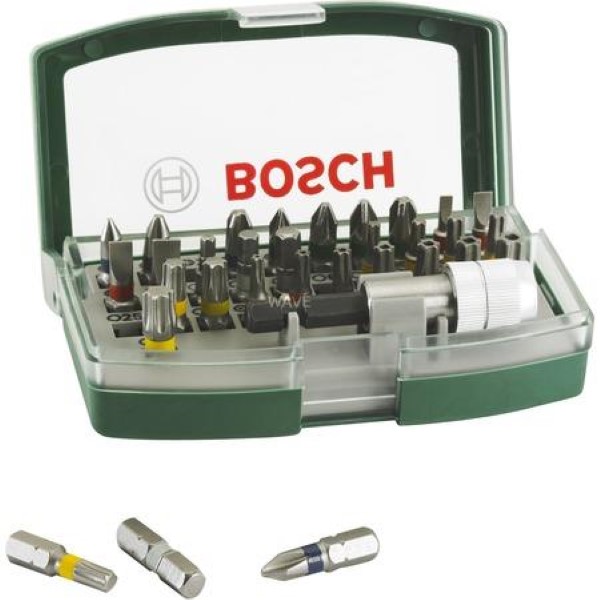 BOSCH BIT SET, 32-PIECE, BIT SET GREEN, WITH COLOR CODING