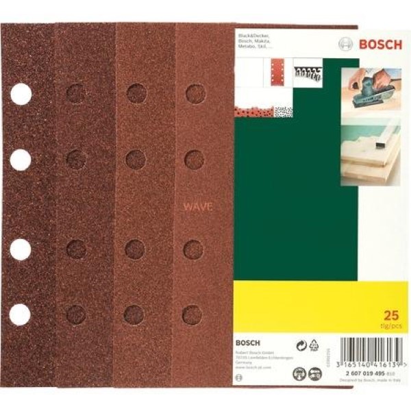 BOSCH SANDING SHEET FOR ORBITAL SANDERS, P120, 25 PIECES