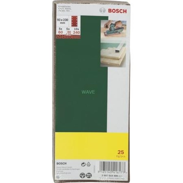 BOSCH ABRASIVE SHEET SET FOR ORBITAL SANDERS, 25 PIECES P60 - 80-120-240