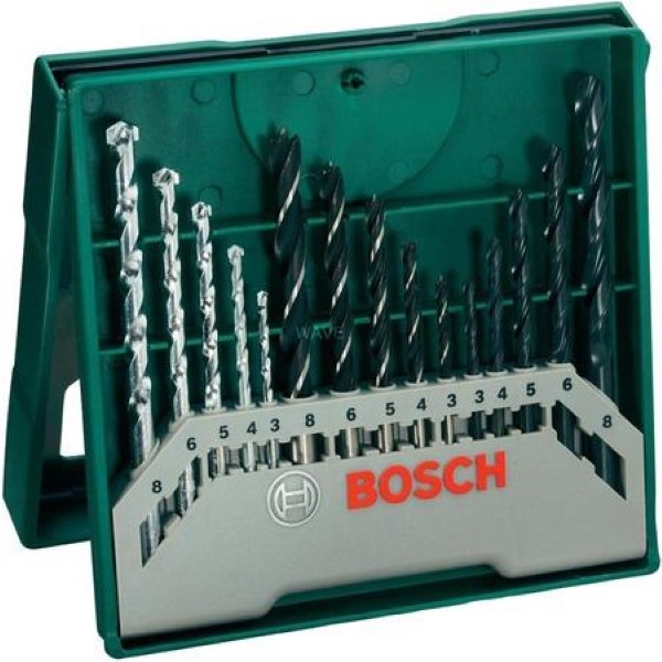 BOSCH MINI X-LINE MIXED SET, 15-PIECE, DRILL SET GREEN, RETAIL