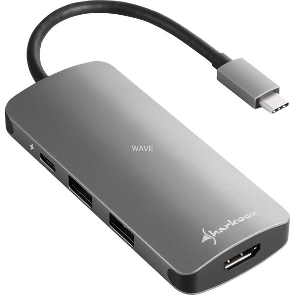 SHARKOON USB 3.0 TYPE C MULTIPORT ADAPTER, DOCKING STATION DARK GRAY, USB-C, HDMI, MICROSD, SD