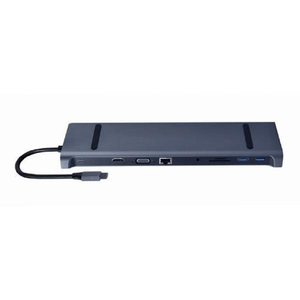 CABLEXPERT USB-C 10IN1 MULTI-PORT ADAPTER USB HUB-HDMI-VGA-PD-CARD READER-LAN-3.5MM SPACE GREY