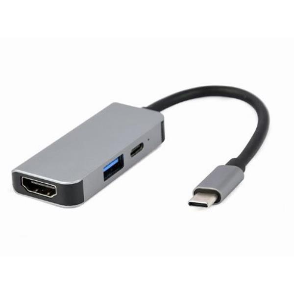 CABLEXPERT USB TYPE-C 3IN1 MULTI-PORT ADAPTER USB PORT-HDMI-PD SILVER