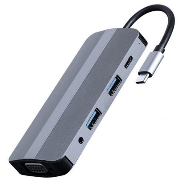 CABLEXPERT USB TYPE-C 8IN1 MULTI-PORT ADAPTER HUB-HDMI-VGA-PD-CARD READER-STEREO AUDIO SILVER