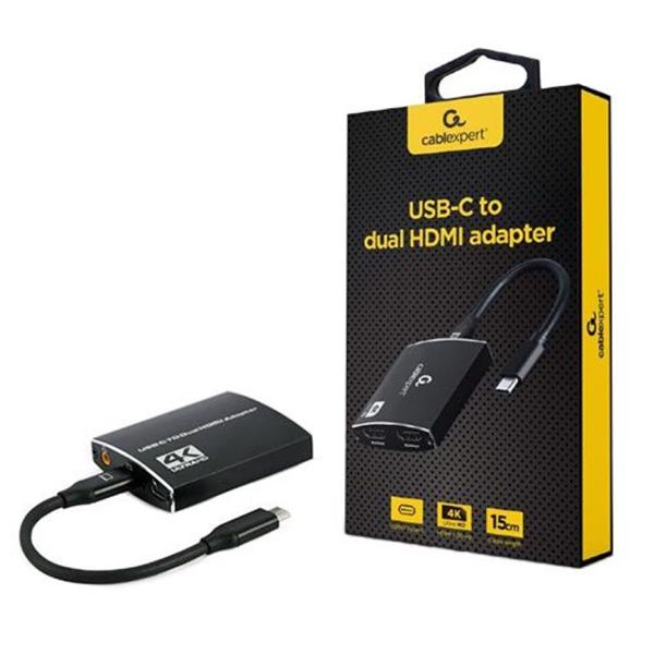 CABLEXPERT USB-C TO DUAL HDMI ADAPTER 4K 60HZ BLACK RETAIL PACK