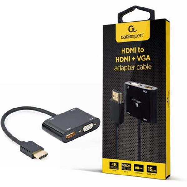 CABLEXPERT HDMI MALE TO HDMI FEMALE-VGA FEMALE-AUDIO ADAPTER CABLE BLACK RETAIL PACK