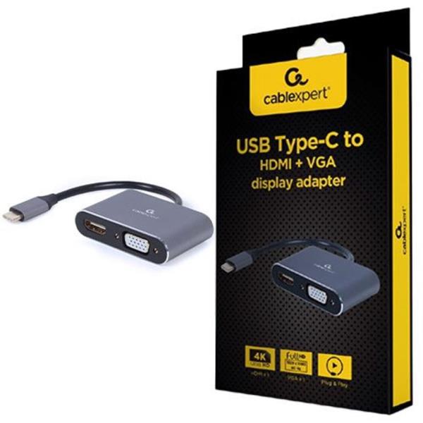CABLEXPERT USB TYPE-C TO HDMI - VGA DISPLAY ADAPTER SPACE GREY RETAIL PACK