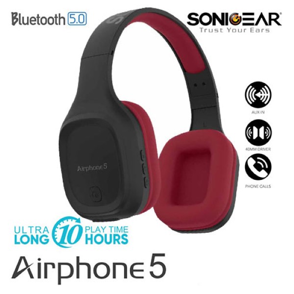 SONIC GEAR BLUETOOTH 5.0 HEADSET  2019  AIRPHONE 5 B.MAROON