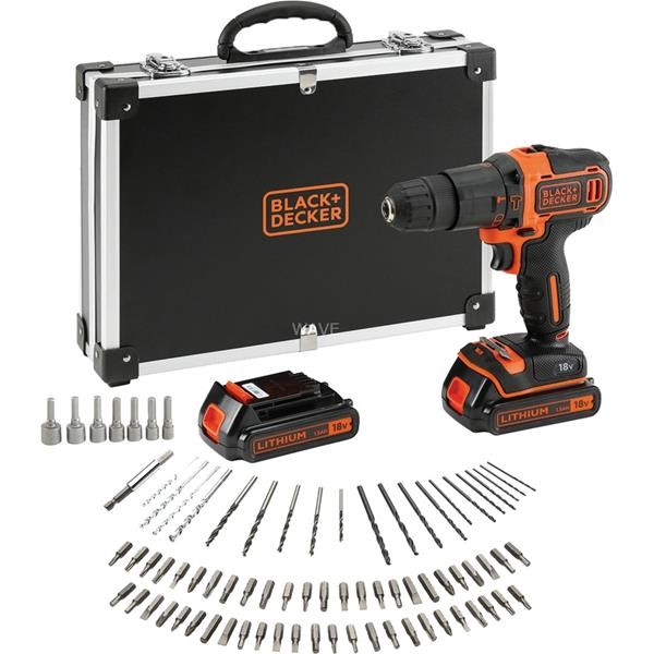 BLACK - DECKER CORDLESS HAMMER BDCHD18BAFC, 18 VOLT BLACK  ORANGE, CARRYING CASE, 2X LI-ION BATTERY 1.5 AH, 80-PC. ACCESSORY KIT