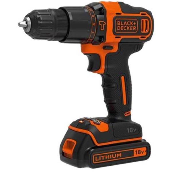 BLACK - DECKER CORDLESS HAMMER BDCHD18KB, 18 VOLT BLACK  ORANGE, SUITCASES, 2X LI-ION BATTERY 1.5 AH