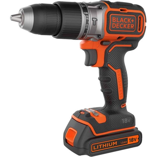 BLACK - DECKER CORDLESS HAMMER BL188KB, 18 VOLT BLACK  ORANGE, SUITCASES, 2X LI-ION BATTERY 1.5 AH