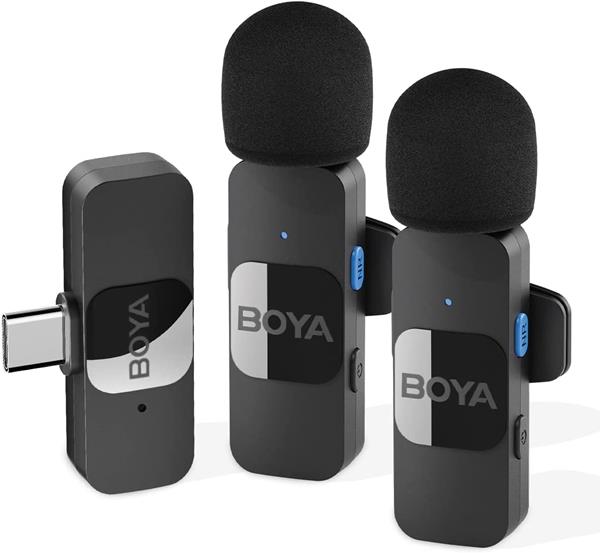 BOYA BY-V20 WIRELESS 2-PERSON LAVALIER MICROPHONE FOR ANDROID MINI LAPEL USB-C CONNECTION