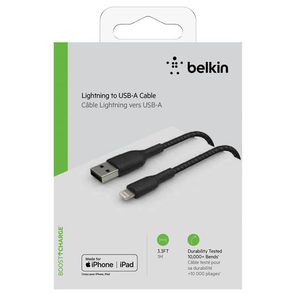 BELKIN LIGHTNING CABLE 1M, COATED, MFI CERT, BLACK