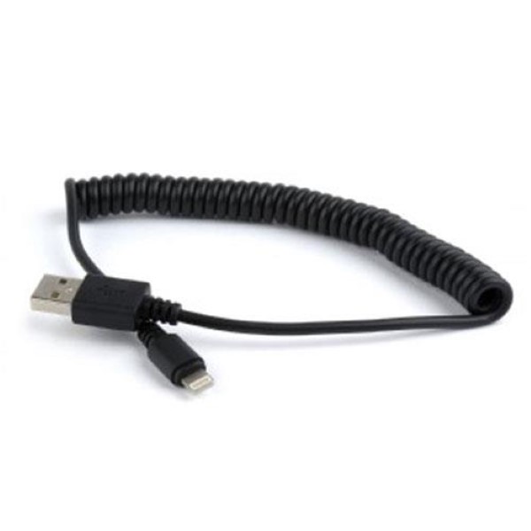 CABLEXPERT USB LIGHTNING SYNC AND CHARGING SPIRAL CABLE FOR IPHONE 1.5M BLACK