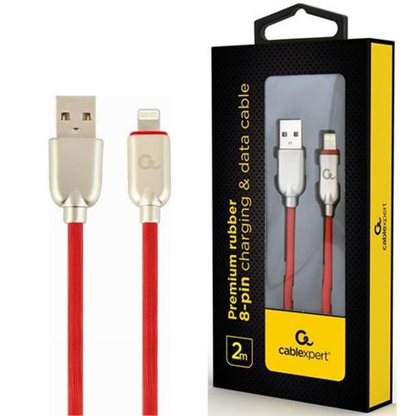 CABLEXPERT PREMIUM RUBBER LIGHTNING CHARGING AND DATA CABLE 1M RED RETAIL PACK