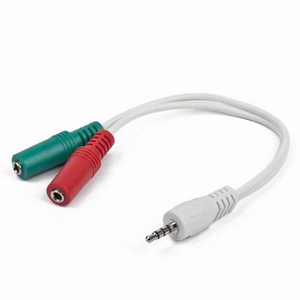 CABLEXPERT 3,5MM 4-PIN PLUG TO 3,5MM STEREO-MICROPHONE SOCKTS ADAPTER CABLE WHITE