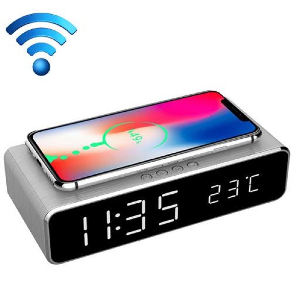 GEMBIRD DIGITAL ALARM CLOCK WITH WIRELESS CHARGING FUNCTION SILVER