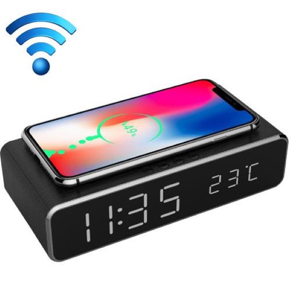 GEMBIRD DIGITAL ALARM CLOCK WITH WIRELESS CHARGING FUNCTION BLACK