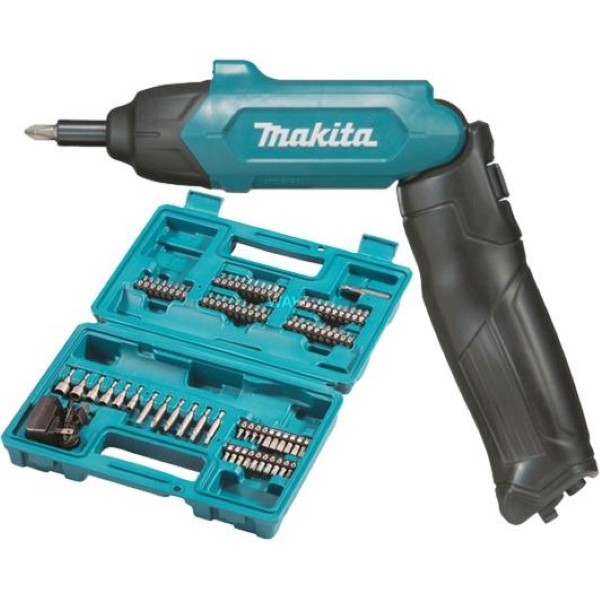 MAKITA CORDLESS ANGLE SCREWDRIVER DF001DW, 3,6VOLT BLUE - BLACK, 81 PCS. ACCESSORIES