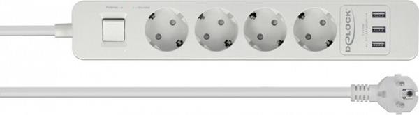DELOCK POWER STRIP 4-WAY USB WH