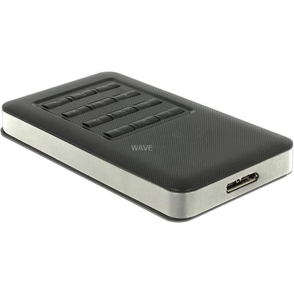 DELOCK EXTERNAL HOUSING M.2 KEY B 42 MM SSD> USB 3.0 TYPE MICRO-B SOCKET, DRIVE ENCLOSURE GRAY - BLACK, WITH ENCRYPTION FUNCTION