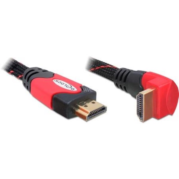 DELOCK HIGH SPEED ​​HDMI WITH ETHERNET CABLE ANGLED BLACK - RED, 2 METERS