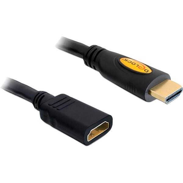 DELOCK EXTENSION CABLE HIGH SPEED ​​HDMI WITH ETHERNET HDMI A MALE> HDMI A FEMALE BLACK, 1 METER