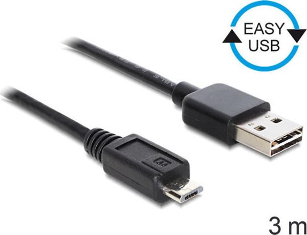 DELOCK EASY USB2.0-A>MICRO-B ST/ST 3M BK
