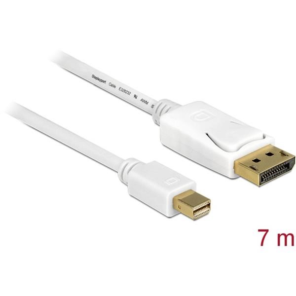DELOCK CABLE MINIDISPLAYPORT 1.2 MALE> DISPLAYPORT MALE 4K WHITE, 7 METERS