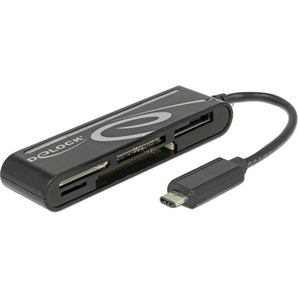 DELOCK USB-C CARD READER, CARD READER BLACK, RETAIL