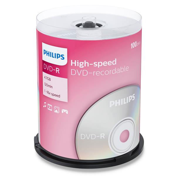 1X100 PHILIPS DVD-R 4,7GB 16X SP