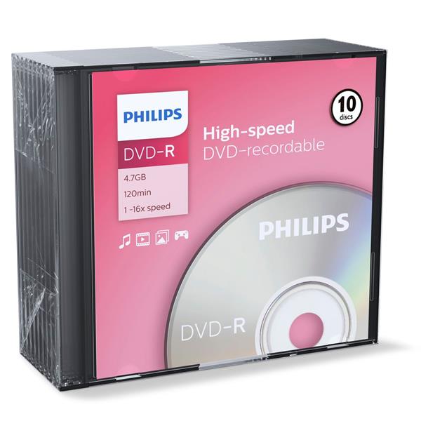 1X10 PHILIPS DVD-R 4,7GB 16X SL