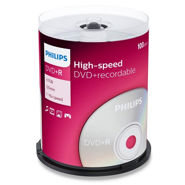 1X100 PHILIPS DVD+R 4,7GB 16X SP