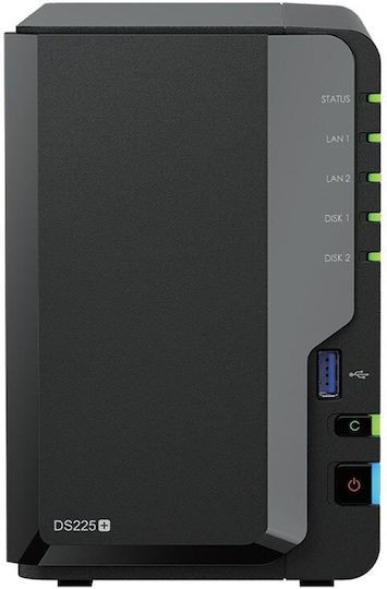 Synology DiskStation DS225+ NAS Tower με 2 θέσεις για HDD/SSD και 2 θύρες Ethernet