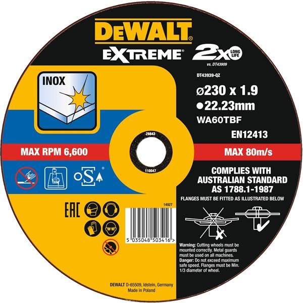 DEWALT EXTREME CUTTING DISC DT43939 STAINLESS STEEL 230MM