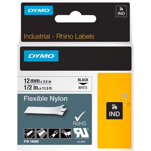 DYMO RHINO FLEXIBLE NYLON TAPE 12 MM X 3,5 M BLACK TO WHITE
