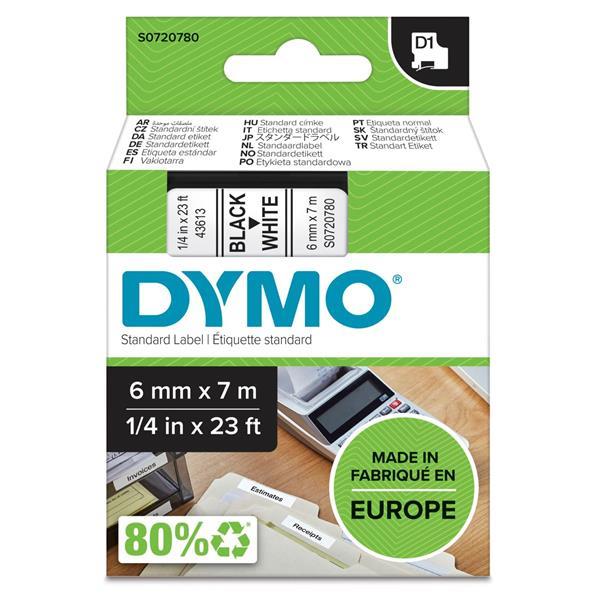 DYMO D1 6MM BLACK/WHITE LABELS 43613