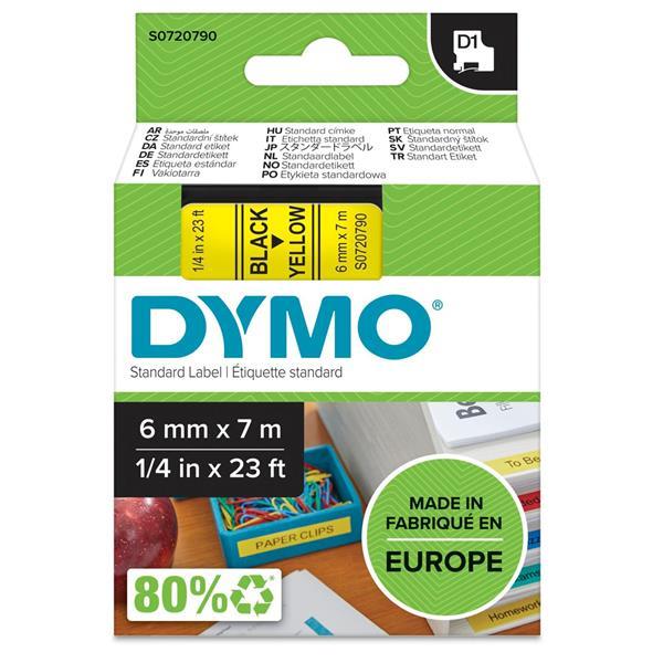 DYMO D1 6MM BLACK/YELLOW LABELS 43618