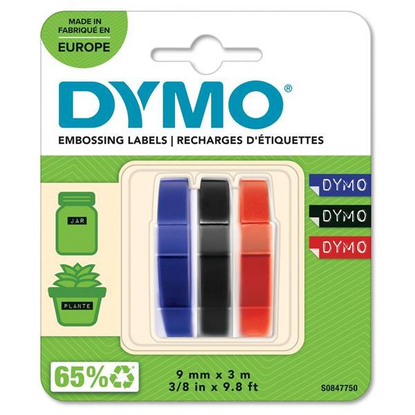3X1 DYMO EMBOSSING LABELS MULTI-PACK 9MM  RED/BLUE/BLACK