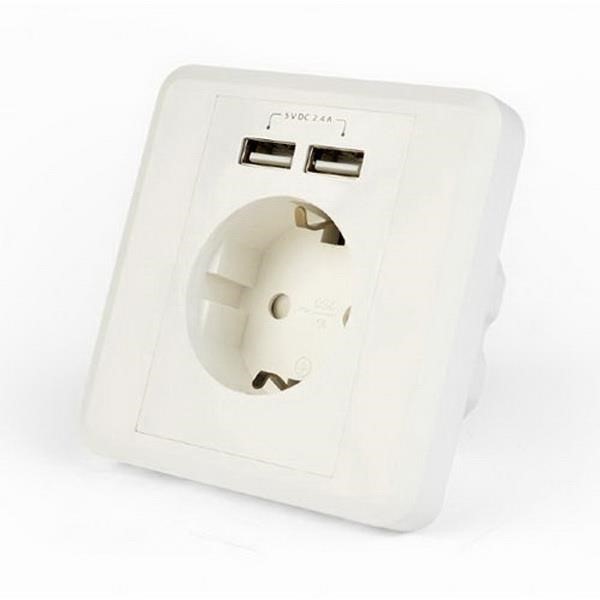 ENERGENIE AC WALL SOCKET WITH 2 PORT USB CHARGER 2,4A WHITE