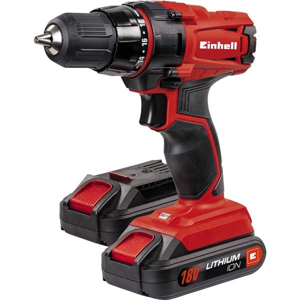 EINHELL CORDLESS DRILL TC-CD 18-2 LI RED - BLACK, CARRYING CASE, 2 X LI-ION BATTERY 1.3 AH