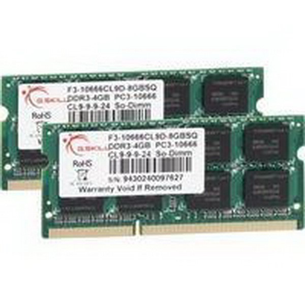 G.SKILL DDR3 SO-DIMM 8GB DDR3-1333 KIT, MEMORY F3-10666CL9D-8GBSQ, LITE RETAIL
