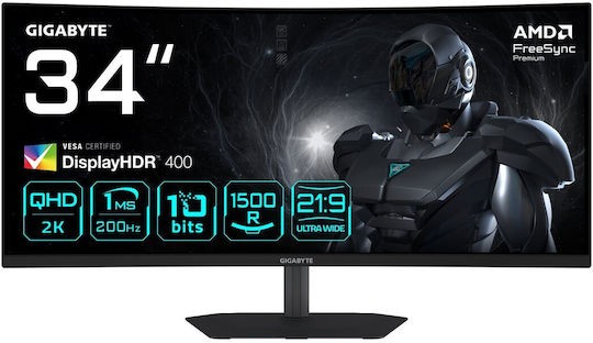 Gigabyte G34WQC2 Ultrawide VA HDR Curved Gaming Monitor 34" QHD 3440x1440 200Hz  1ms GTG