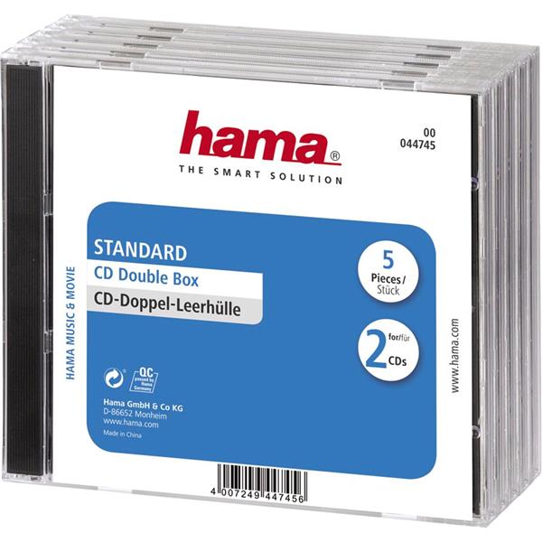 1X5 HAMA STANDARD CD DOUBLE JEWEL CASE TRANSP/BLACK    44745