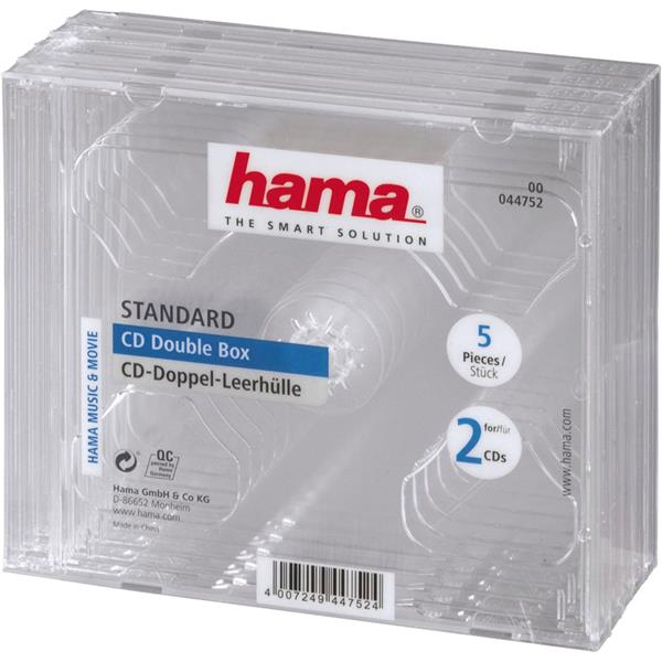 HAMA CD-DOUBLE-BOX     PACK OF 5 TRANSPARENT JEWEL-CASE     44752