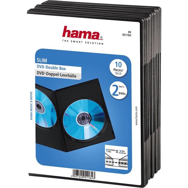 HAMA SLIM DVD DOUBLE JEWEL CASE PACK OF 10, BLACK          51184